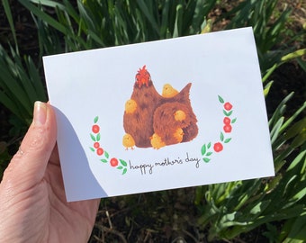 Mother's Day Card - Chicken and Chicks - Happy Mother's Day Card, Mother and Baby Card, Mothering Sunday, Greetings Card - For Mum, For Mom