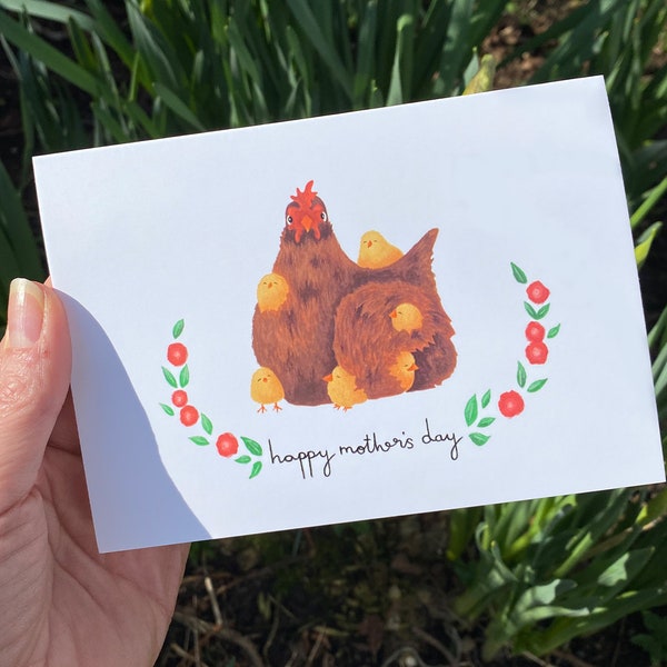 Mother's Day Card - Chicken and Chicks - Happy Mother's Day Card, Mother and Baby Card, Mothering Sunday, Greetings Card - For Mum, For Mom