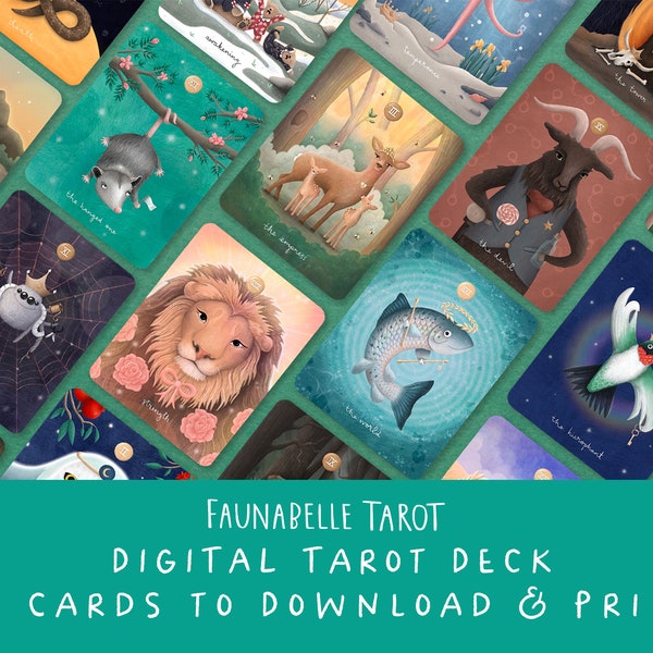 Faunabelle Tarot - Cartes de Tarot imprimables | Jeu de tarot imprimable, jeu de tarot indépendant, jeu de tarot mignon, choses sorcières, boîte de jeu de tarot
