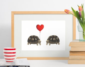 Tortoise Love Art Print - Anniversary Gift - Engagement Gift - Valentines Day Gift - Wall Decor - Romantic Gift for Girlfriend - Love Heart