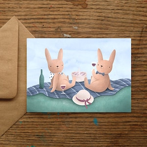 Alles Gute zum Jahrestag Karte, süße Jubiläumskarte, Verlobungskarte, Hasenhochzeitskarte, 1. Jahrestag Papier, Jahrestag für Ihn, Kaninchen-Mama