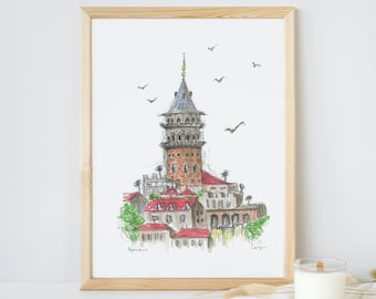 Istanbul Travel Painting Print Sketch Poster Cityscape Wall Decor Art  Urban Illustration Travel Drawing Colorful Home Decor Art Print