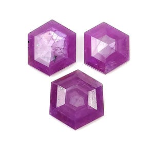 Ruby Gemstone Step Cut: 25.30cts Natural Untreated Raspberry Pink Sheen Hexagon Shape 15.5*13mm - 17.5*15mm 3pcs Set