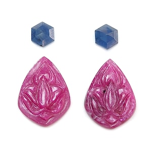 Red Ruby Gemstone Carving: 18.40cts Natural Untreated Blue Sapphire Faceted Hand Carved Fancy Shape 7*6mm - 18*13mm 4pcs