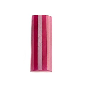 May include: A rectangular gemstone featuring a vertical striped pattern in alternating shades of deep magenta and light pink. The surface of the stone is faceted with a smooth, polished finish, displaying a consistent color distribution throughout.