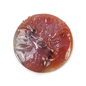 Tallado de gema de ágata: 58,90 quilates, ágata natural sin tratar, reno tallado a mano de color naranja, 38 mm