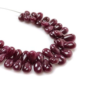Red Ruby Plain Loose Beads: 125.50cts Natural Untreated Ruby Gemstone Briolette Pear Shape Beads 9*6mm - 12*7mm 5&quot;