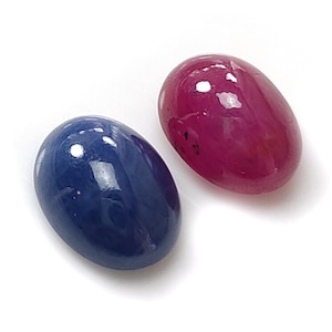 Gema Cabochão de Rubi e Safira Azul: 16,55 ct, Natural, Não Tratada, Formato Oval, 13*10 mm - 13,5*10 mm, 2 peças