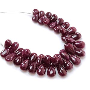 Red Ruby Gemstone Loose Beads: 126.70cts Natural Untreated Plain Briolette Pear Shape Beads 9*6mm - 12*7mm 5"