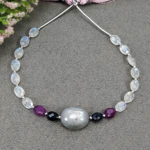 Rainbow Moonstone Gemstone Loose Beads: 37.50cts Natural Untreated Ruby, Blue Sapphire Oval Faceted Nuggets 7*5mm- 16*13mm 6.50"