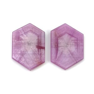 Pink Sapphire Gemstone Trapiche Flat Slices: 45.35ct Natural Untreated Rosemary Dimensional Hexagon 26*18mm - 26.5*18mm 2pcs