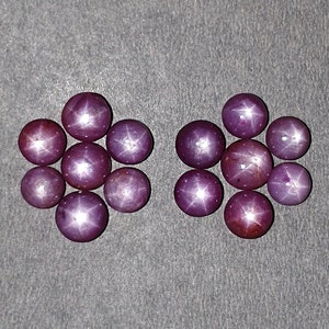 Stjärnrubin Ädelsten Cabochon: 37.05ct Naturlig Obehandlad Afrikansk 6Ray Stjärna Rund Form 6.5 mm - 7.5 mm 14st Set