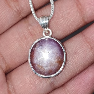 Star Ruby Silver Pendant: 4.14gms Natural Untreated Star Ruby Oval Shape Cabochon 925 Sterling Silver Bezel Set Pendant 1&quot;