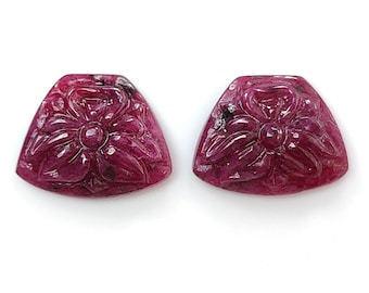 Ruby Gemstone Carving: 19.20cts Natural Untreated Red Ruby Hand Carved Fancy Shape  13mm - 17mm Pair