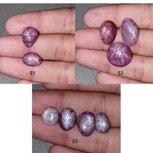 Cabochon di rubino stellato naturale non trattato Johnson Mines 6Ray, da 15 a 32 carati, incastonati in forme fantasiose