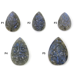 LABRADORITE Gemstone Carving : Natural Untreated Unheated Labradorite Gemstone Hand Carved Pear Shape