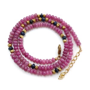 Ruby Zoisite Gemstone Beads Necklace: 96.20cts Natural Untreated Blue Sapphire Plain Rondelle Brass Necklace 4.5mm 17"