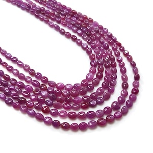 Red Ruby Plain Beads Necklace: 200.40gms Natural Untreated Ruby Oval Necklace 5*4mm - 9*7mm 18&quot; - 24&quot;