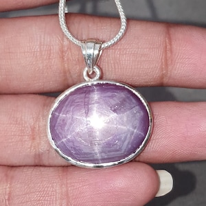 Star Ruby Silver Pendant: 7.12gms Natural Untreated Star Ruby Oval Shape Cabochon 925 Sterling Silver Bezel Set Pendant 1&quot;