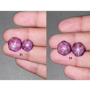Star Ruby Gemstone Cabochon: 19cts - 24cts Natural Untreated Johnson Mines 6Ray Star Hexagon Shape 2pcs Sets