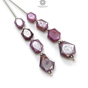Pink Sapphire Both Side Faceted Loose Beads: 21.40cts Natural Untreated Raspberry Sheen Gemstone Hexagon 925 Silver 6*5mm - 9*7mm