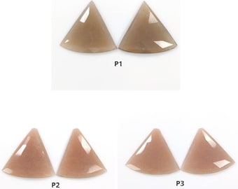 PEACH et BROWN MOONSTONE Gemstone Rose Cut: Paire de forme de triangle irrégulier en pierre de lune naturelle non traitée non chauffée