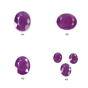 May include: Four purple gemstones, labeled P1, P2, P3, and P4. The gemstones are oval and round in shape.