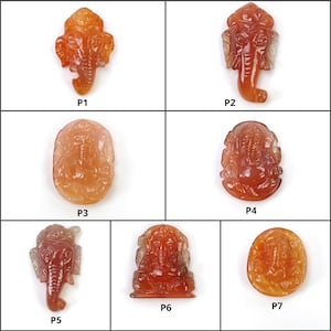 AGATE Gemstone Carving : Natural Untreated Unheated Orange Agate Hand Carved LORD GANESHA