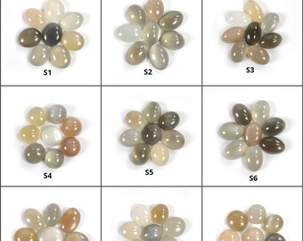 Multi Color MOONSTONE Gemstone Cabochon : Natural Untreated Unheated Moonstone Oval Round Shapes 8pcs Lots