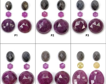 Ruby And Silver Raspberry SAPPHIRE Gemstone Rose & Checker Cut : Natural Untreated Unheated Ruby Round Oval Shape 6pcs (With Video)