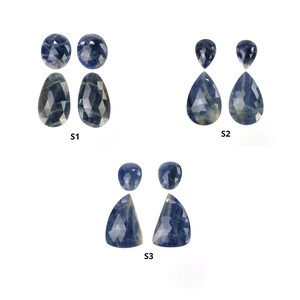 Blue Sapphire Rose Cut Flat Back Slices : Natural Untreated Unheated Blue Sapphire Pear Uneven Shape Set 2pcs Sets