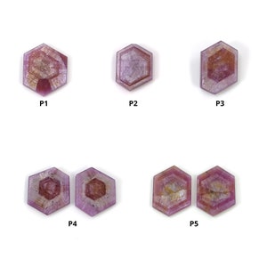 Sapphire Gemstone Flat Slices : Natural Untreated Unheated Rare Dimensional Rosemary Pink Sapphire Trapiche Hexagon Shape