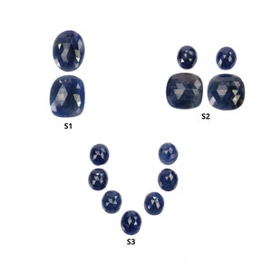 Blue Sapphire Rose Cut Flat Back Slices : Natural Untreated Unheated Blue Sapphire Oval Cushion Shape Set