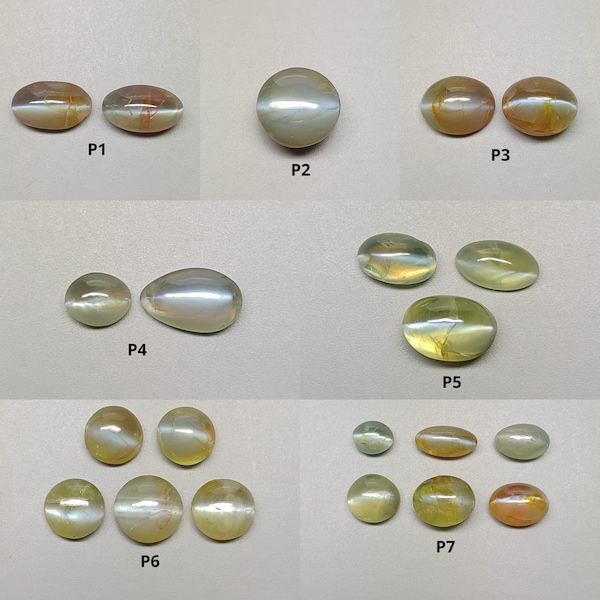Cabochon oeil de chat chrysobéryl : pierres précieuses ovales et rondes naturelles, non traitées, non chauffées