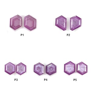 May include: Five pairs of purple hexagonal gemstones, labelled P1 to P5. Each pair is arranged side-by-side.