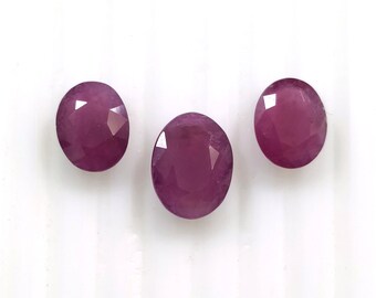 11.00cts Natural Untreated Unheated Ruby Gemstone Oval Shape Emerald Cut 10*8mm 12*9mm 3pcs For Jewelry PURPLISH RED RUBY Gemstone Cut