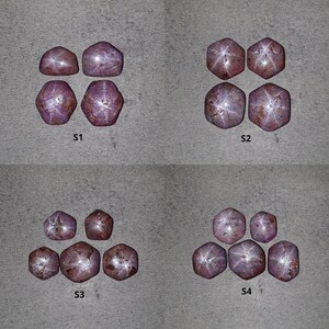 Stjärnrubin ädelsten cabochon: 47 ct - 84 ct naturlig obehandlad Johnson Mines 6Ray Stjärnrubin Hexagon ojämn form 4 delar & 5 delar set
