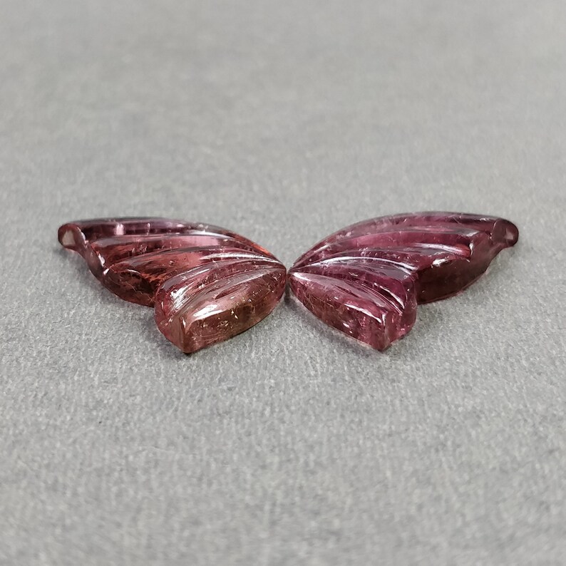 Watermelon TOURMALINE Gemstone Carving 16.95cts Natural Untreated Tourmaline Hand Carved BUTTERFLY 23*13mm Pair