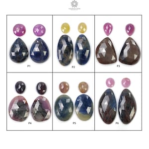 Multi sapphire Gemstone Rose Cut: Natural Untreated Unheated Sapphire Bi-Color Uneven Pear Oval Shape 4pcs