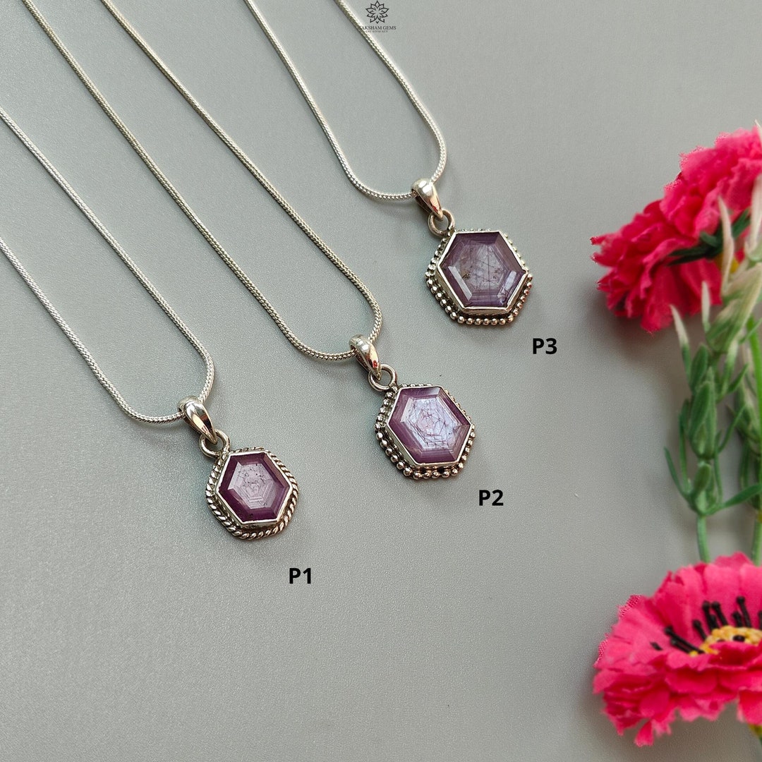 Silver Raspberry Raspberry Ruby Faceted Silver Pendant: Natural Sheen Ruby Gemstone ...