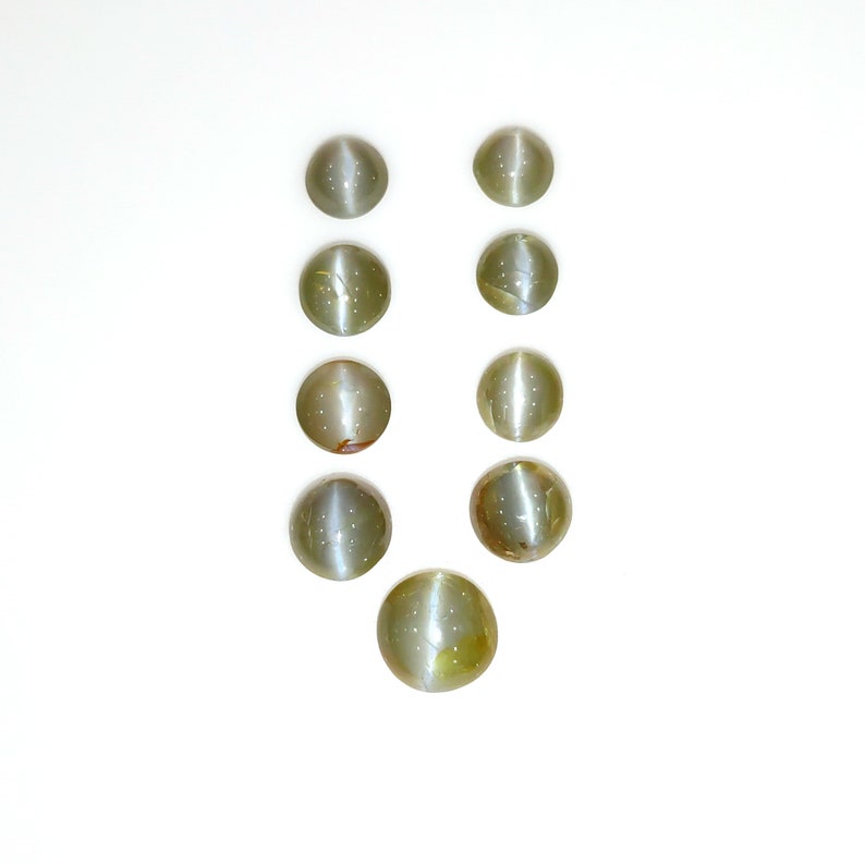 11.20cts Natural Untreated Unheated Cats Eye Round Shape 5mm 7mm 9pcs CHRYSOBERYL CAT/'S EYE Gemstone Cabochon June Birthstone