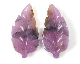 PINK Sheen SAPPHIRE Gemstone Carving : 28.75cts Natural Untreated Sapphire Hand Carved LEAVES 29*15.5mm Pair