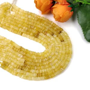 OPAL Gemstone Loose BEADS : Natural Untreated Yellow Opal Gemstone Loose Square Heishe Statement Beads 17&quot;