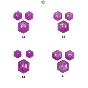 May include: Four sets of pink gemstone cabochons, each set arranged in a triangular shape. The sets are labeled S1, S2, S3, and S4.