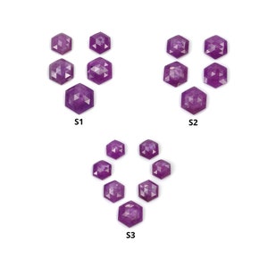 RUBY Gemstone Rose Cut : Natural Untreated Unheated Raspberry Pink Sheen Ruby Hexagon Shape 5 & 7pcs Set