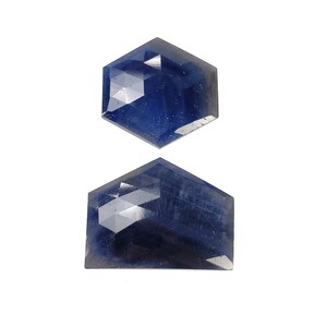 Blue Sapphire Rose Cut Flat Back Slices : 39.40cts Natural Untreated Sapphire Hexagon Geometric Shape 20mm - 25*19mm 2pcs