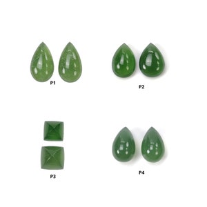 Könnte beinhalten: Vier Sätze grüner Edelstein-Cabochons, zwei Sätze birnenförmiger Steine, ein Satz quadratischer Steine und ein Satz tropfenförmiger Steine. Die Sätze sind mit P1, P2, P3 und P4 gekennzeichnet.