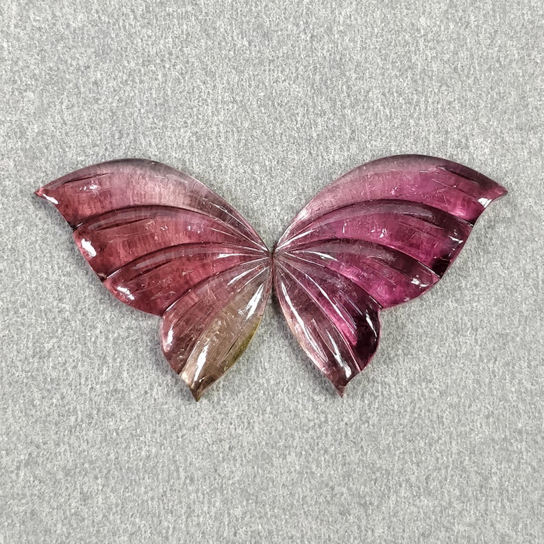 Watermelon TOURMALINE Gemstone Carving 16.95cts Natural Untreated Tourmaline Hand Carved BUTTERFLY 23*13mm Pair