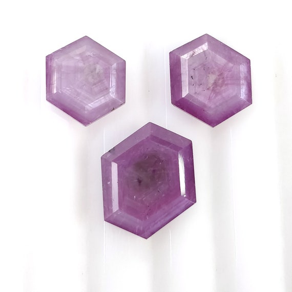With Video Natural Untreated Unheated Pink Sapphire Hexagon Shape 3pcs Raspberry Sheen SAPPHIRE Gemstone Normal Cut