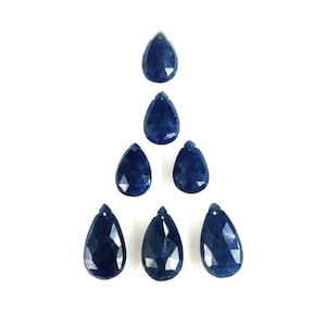 Blue Sapphire Gemstone Checker Cut: 33.80cts Natural Untreated Sapphire Drilled Faceted Briolette Pear Shape 12*8mm - 16*9mm 7pcs